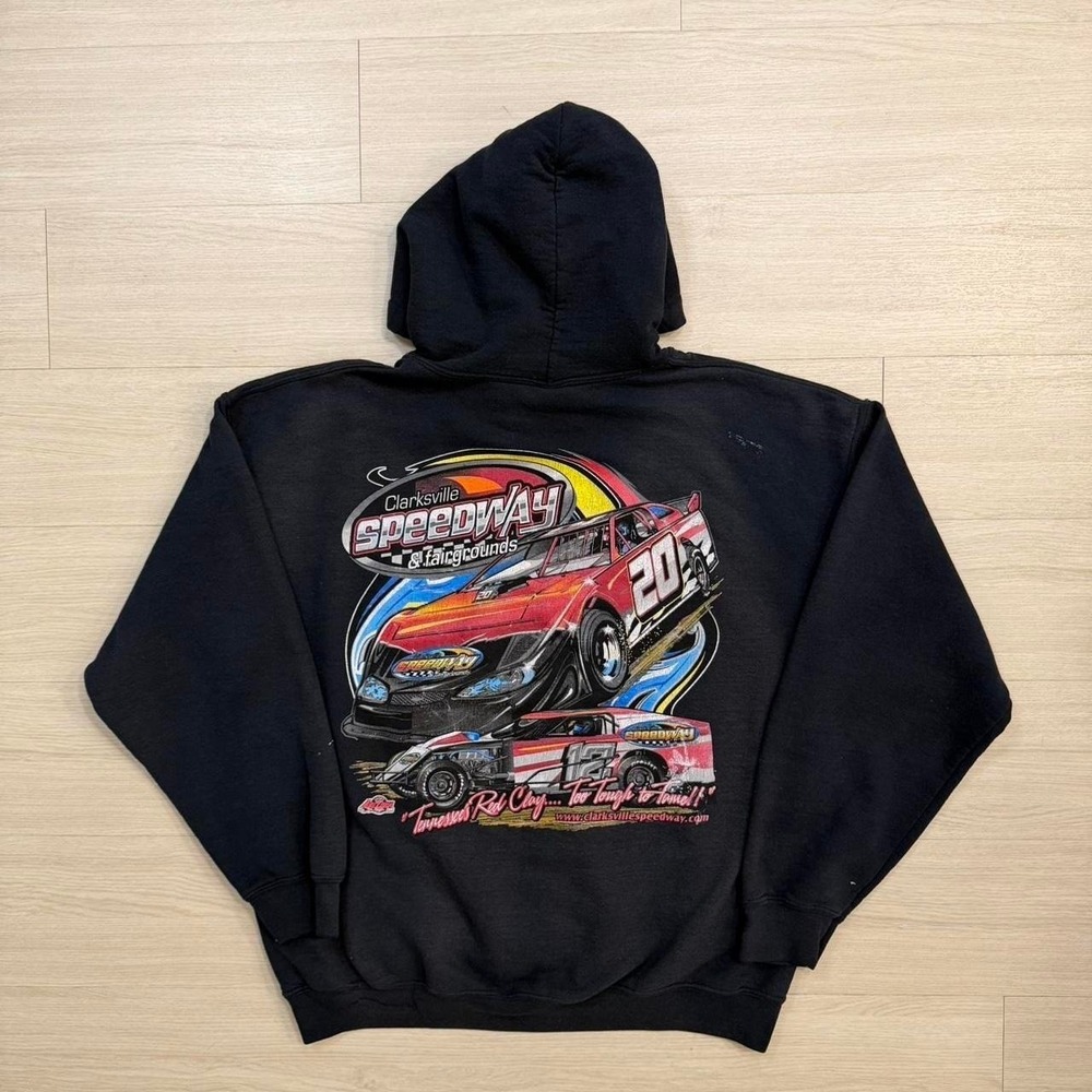 Vintage Clarksville Speedway Racing Black Pullover Hoodie Men's Size Large